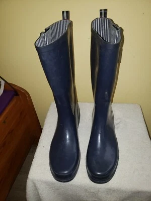 Nautica Womens Saybrook Navy Blue Red & White Rubber & Leather Rainboots Size 10 - Изображение 1 из 4