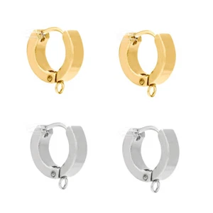 10pcs Stainless Steel Gold/Steel Hoops Earrings for Men Women Jewelry Components - Picture 1 of 8