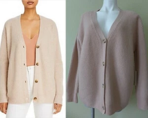 NUEVO CON ETIQUETAS JOIE Cuello en V 100% Cachemira Acanalado Tejido Botón Frontal Cárdigan Suéter M/L/XL - Imagen 1 de 10