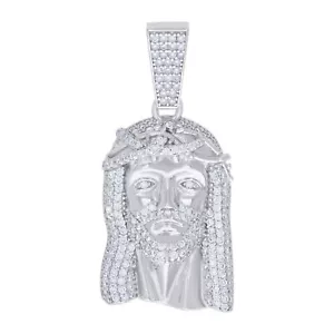 925 Sterling Silver Moissanite Jesus Face Pendant Religious Charm 1.34 Ct. - Picture 1 of 1