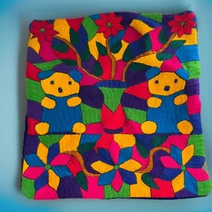 Colorful Handmade Pillowcase Flowers Bears Zippered 15x16” - Picture 1 of 3