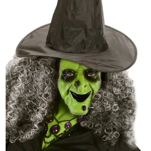 Hexen Maske grün Hexenmaske Böse Zauberin Faschingsmasken Hexe Halloweenmasken - Bild 1 von 3