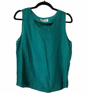 Vintage London Fog Green 100% Silk Tank Top Womens 12 Minimalist Contemporary - Foto 1 di 7
