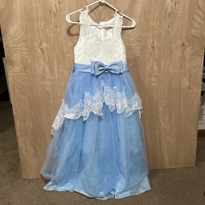 Ai Meng Baby Brand- Lace Dress, girls size 12 (Baby Blue/White) - Image 1 of 4
