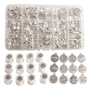 One Box of 264PCS Antiqued Silver Metal Cylinder Zodiac Beads Sign Charms FP - Picture 1 of 12