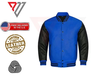 Varsity Letterman Wool & Real Cowhide Leather Sleeves High Quality Bomber Jacket - Picture 1 of 3