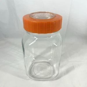 Vintage Italian Glass Jar 1.5 Liter Orange Lid Fidenza Vetraria Per Alimenti - Picture 1 of 16