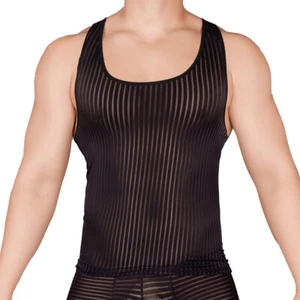 Hombres Sexy Chalecos Elastizados a Rayas Verano Gimnasio Entrenamiento Deporte Camisetas sin Mangas - Imagen 1 de 19