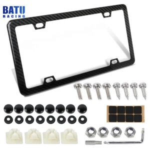 New Universal Real Carbon Fiber License Plate Holder Frame Screw Caps+Cover - Bild 1 von 8