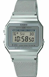 Casio A700WM-7AVT Men's Vintage Silver Tone Mesh Band Alarm Chronograph  Watch - Picture 1 of 2