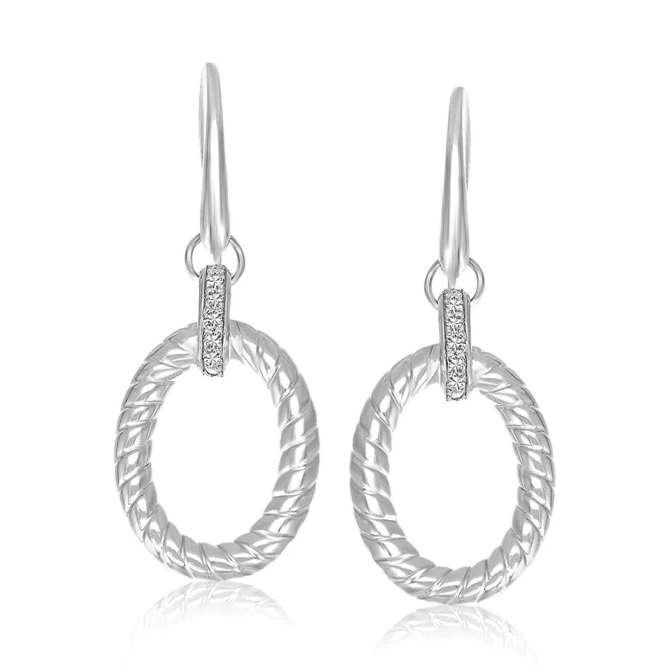Diamond Accented Cable Oval Drop Earrings Rhodium Finished Sterling Silver - Image 1 of 1