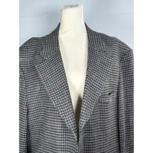 Vtg Houndstooth Blazer Jacket Mens 44R Gray Lambswool Blend Eclectic Grandpa - Picture 1 of 14