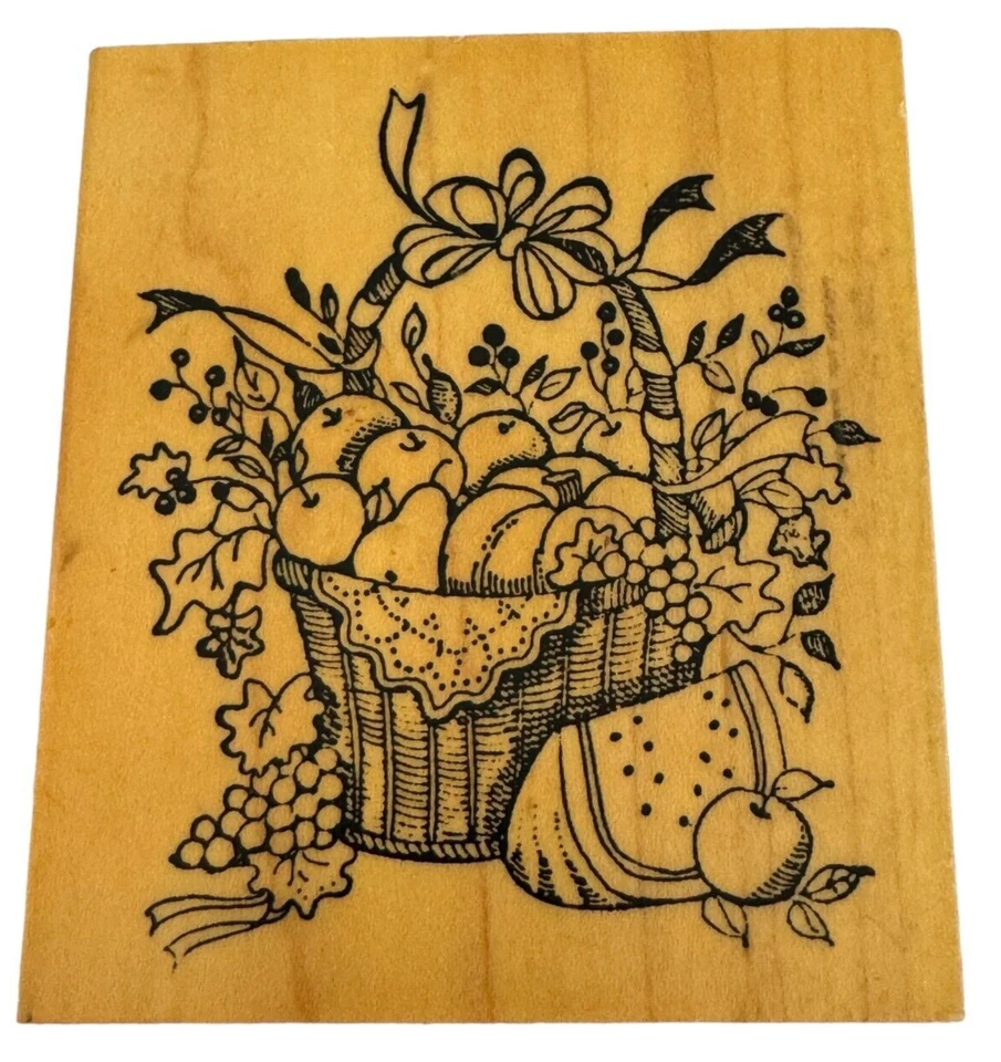 Sello de goma Delafield cesta de frutas grande sandía manzanas pera calabaza manantial Foto 1 de 4