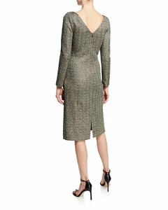 ST JOHN Bateau Neck Long Sleeve Golden Evening Shimmer Knit Dres sz 6 NEW $1295 - Picture 1 of 6