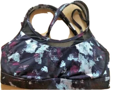 LULULEMON Get Down Bra w Pads size 6 Static Blossom Multi / Black EUC Run Yoga  - Image 1 of 2