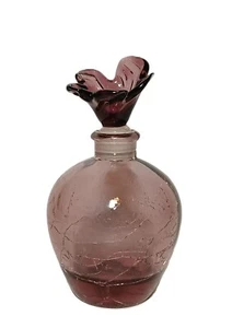 Botella de perfume de vidrio agrietado amatista vintage con tapón de flores de vidrio - Imagen 1 de 14