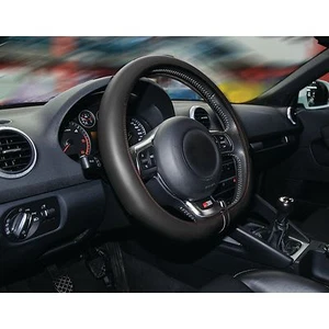 Lenkradbezug schwarz Leder & rote Nähte Komfortgriff atmungsaktiv - Bild 1 von 4