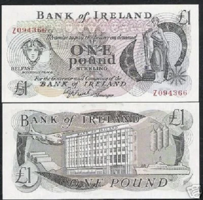 NORTHERN IRELAND 1 POUND P-65 1980 *Z* Replacement UNC HARP BOAT AIR PLANE NOTE - Image 1 of 3