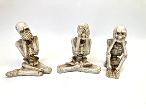 Hear No Speak No See No Evil Resin Skeleton Figurines 4" Decor 3 Pieces - Picture 1 of 6