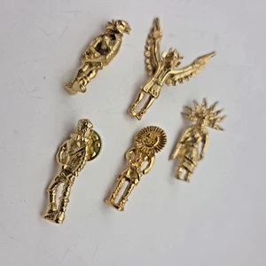Vintage Set 5 Indianer Adler Geist Kachina Tänzerin goldfarbene Anstecknadel Hut - Bild 1 von 5