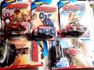 (5) HOT WHEELS Avengers Ultron Iron Man, Thor, Capt America, Vision,Nick Fury-A - Picture 1 of 7