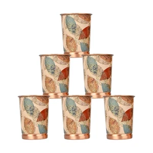 Antique Copper Glass Tumbler Drinkware printed Art Design 250 ML Each, Set of 6 - Foto 1 di 6