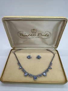 Vintage Ice Blue Rhinestone Necklace With Matching Earrings - Picture 1 of 18