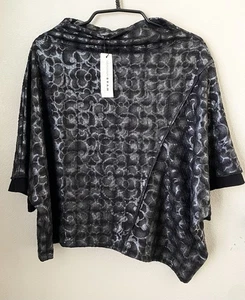 New Gershon Bram Metallic Geometric Gray Black Blouse Moon Top L Asymmetrical - Picture 1 of 16