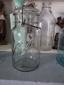 Vintage Clear "Ball Ideal" Mason Jar with Wire Lid 7.5 Inches July 14 1908 - Picture 1 of 2