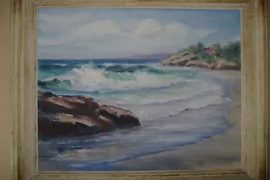 M.E.Cummings painting old rare 1960s signed beach scene - Picture 1 of 7