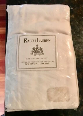 RALPH LAUREN ESTATE SHEET ALISSA JACQUARD PAIR OF KING PILLOWCASES ~ CREAM - Image 1 of 4