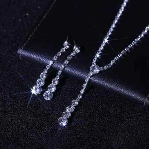 Halskette Ohrringe 2er Set Zirkonia Diamanten Strass Glitzer Braut Schmuck - Bild 1 von 8