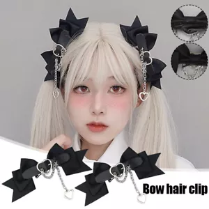 Lolita Accessories Hairpin Black Dark Sweet Cosplay Cool Girl Big Bow Headwear - Picture 1 of 12