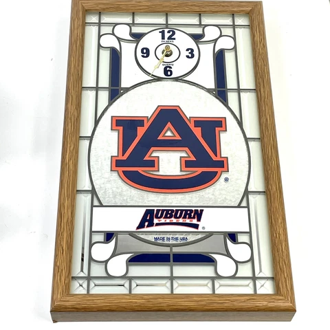 Auburn Tigers Hanging Mirror Clock Framed 17 X 10” Gameroom Man Cave NCAA SEC Cover