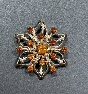 Schöne Vintage Strass Anstecknadel Brosche mit Topas farbigen Steinen - Bild 1 von 2