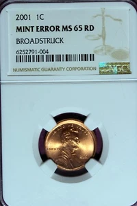 2001 - MGC MS65RD BROADSTRUCK MINT ERROR MEMORIAL LINCOLN CENT!! #B47718 - Picture 1 of 2