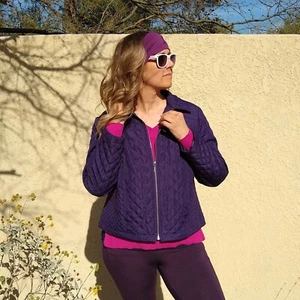 CHICOS Purple Quilted Jacket Lightweight Long Sleeve Zipper Pockets Zip Large 2 - Picture 1 of 10