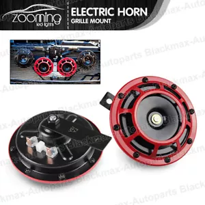 2 Pcs Red Loud Compact Electric Blast Super Tone Hella Horn For CAR TRUCK 12V - Foto 1 di 9
