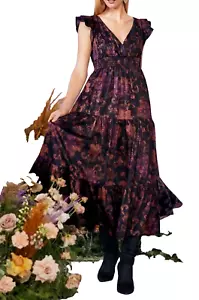 Maxi abito donna modcloth a strati boho taglia L scollo a V profondo nero - Foto 1 di 15