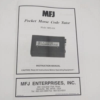 MFJ-418 Pocket Morse Code Tutor Instruction Manual - Image 1 of 2