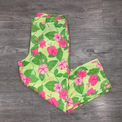 Calça feminina Lilly Pulitzer 8 mistura de algodão tropical havaiana floral zíper lateral - Imagem 1 de 4