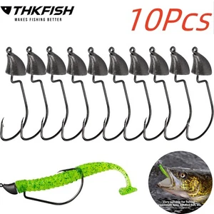 THKFISH 10Pcs Jig Heads Swimbait Hooks Texas Hook Weedless Offset Weighted Hook - Picture 1 of 10