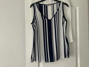 Marks & Spencer ärmellose Damenbluse marineblau und weiß V-Ausschnitt Größe 12 - Bild 1 von 3