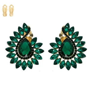 "Pendientes de clip de diamantes de imitación verde dorado de 1 3/4"" (199)" - Imagen 1 de 1