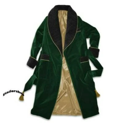 Nuevo Vestido Para Hombre Verde Bosque Negro Terciopelo Fino Acolchado con Seda Dorada Foto 1 de 4