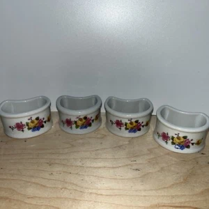 Porcelain Floral Napkin Rings Half Moon Shape Set Of 4 - Picture 1 of 5