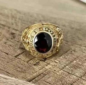 3Ct Oval Lab-Created Red Garnet 14K Yellow Gold Plated West Point Military Ring - Picture 1 of 6