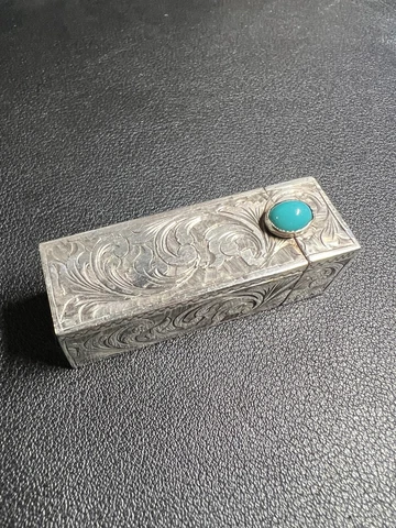 Vintage Estate Sterling Silver Turquoise Lipstick Case W/Mirror! Cover
