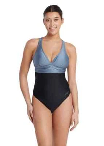 Traje de baño Zoggs con panel de metal negro espalda cruzada talla 20 cuello en V soporte PVP £48 - Imagen 1 de 4