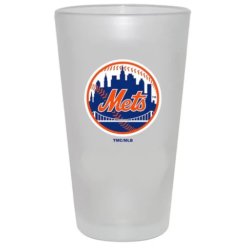 New York Mets MLB White Frosted Beer Pint Glass Cup 16 oz Cover